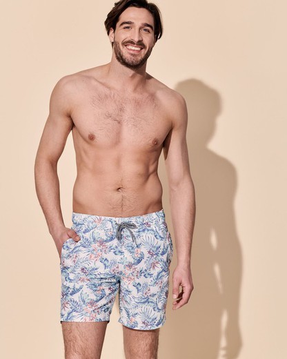 Maillot De Bain Imprimé Feuilles Tropicales Blend Of America Off White