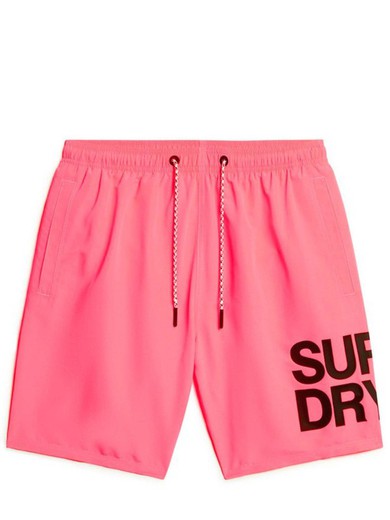 Bañador corto con letras branding contrastadas Superdry Pink