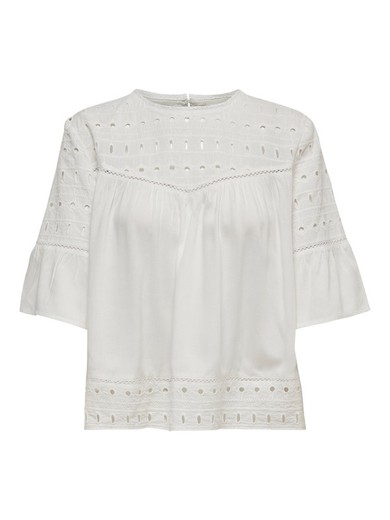 Only Cloud Dancer cotton blouse with openwork