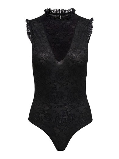 Sleeveless bodysuit with lace Only Black