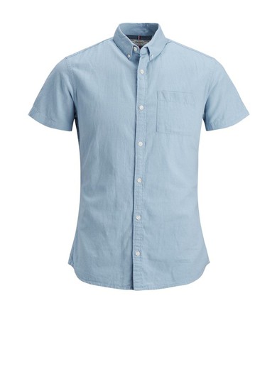 Produkt Chambray Blue Short Sleeve Plain Basic Shirt