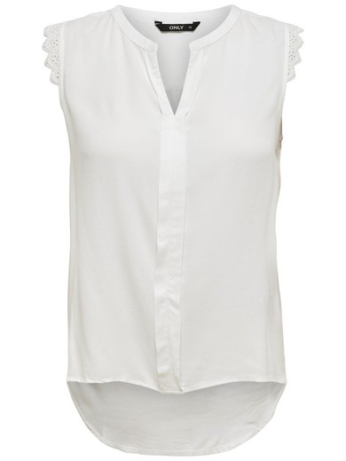 Camisa s/m lisa con puntilla Only White