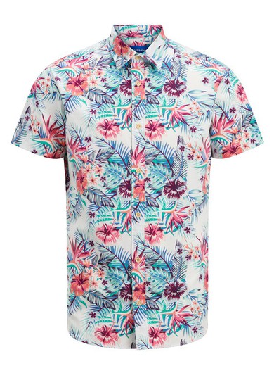Camisa con estampado floral tropical Jack & Jones White