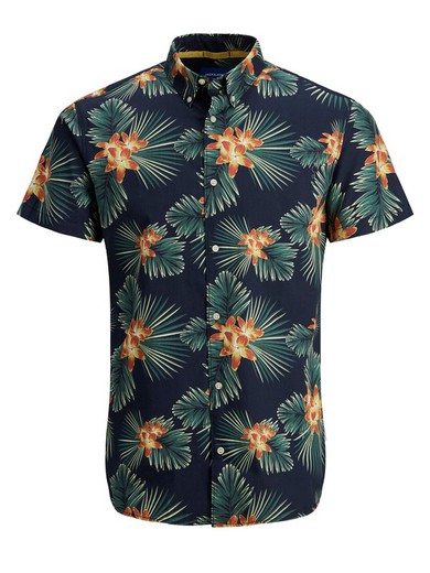 Camisa con estampado flores tropicales Jack & Jones Navy Blazer