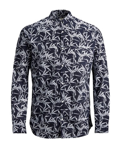 Jack & Jones - Blazer bleu marine à imprimé feuilles