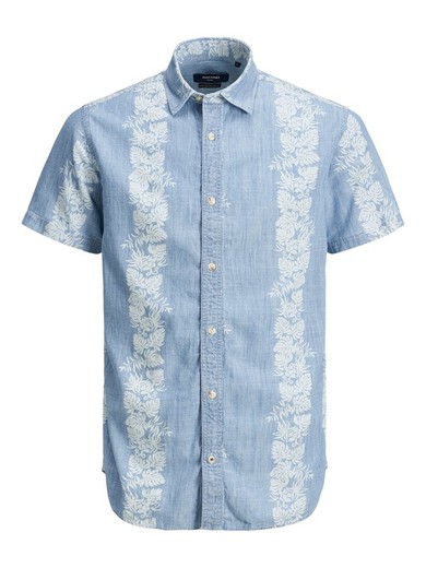 Camisa con rayas hojas tropicales Jack & Jones Chambray Blue