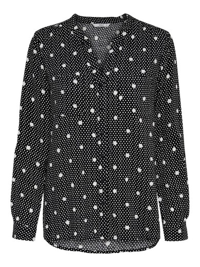 Round neck shirt with polka dots Only Black