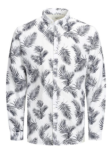 Jack & Jones Cloud Dancer Palm Leaf Long Sleeve Shirt