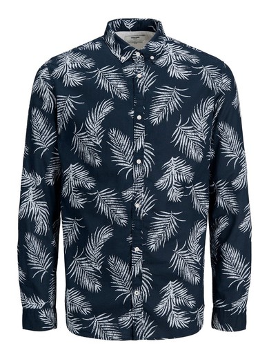 Camisa de manga larga con hojas de palmera Jack & Jones Navy Blazer