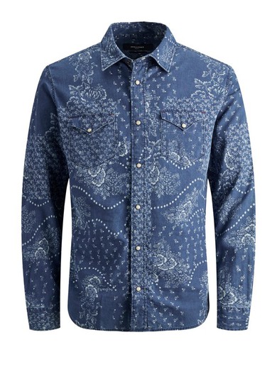 Camisa de manga comprida estampada Jack & Jones Denim Azul