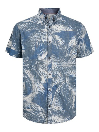 Camisa m/c con estampado hojas palmera Produkt Navy Blazer