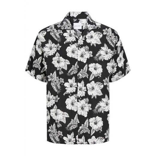 Camisa m/c con estampado tropical Jack & Jones Black