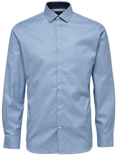 Camisa m/l con microcuadros Selected Sky Blue