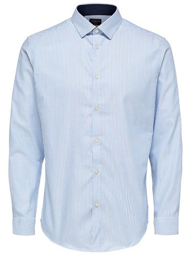 Camisa m/l con rayas finas verticales Selected Sky Blue Striped