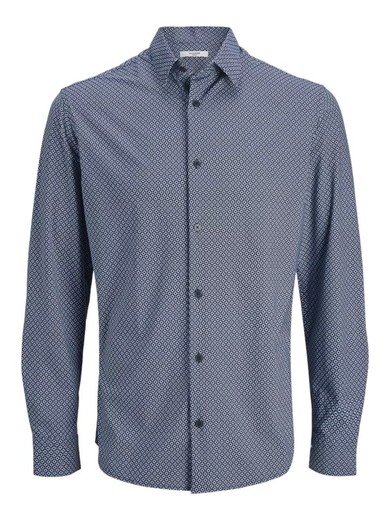 Camisa m/l elástica con muestra geométrica Jack & Jones Navy