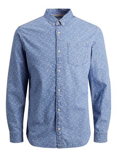 Denim shirt with dragonfly micro-pattern Produkt Light Blue Den