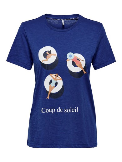 T-shirt basic con stampa fluttuante Only Mazarine Blue