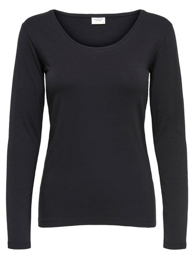Jacqueline De Yong Camiseta básica preta com decote redondo