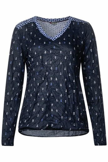 Camiseta con arrugado y dibujos marineros Street One Deep Blue