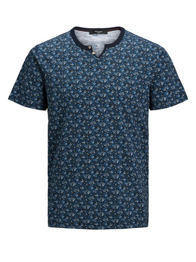 Micro-print open neck T-shirt Jack & Jones Navy Blazer