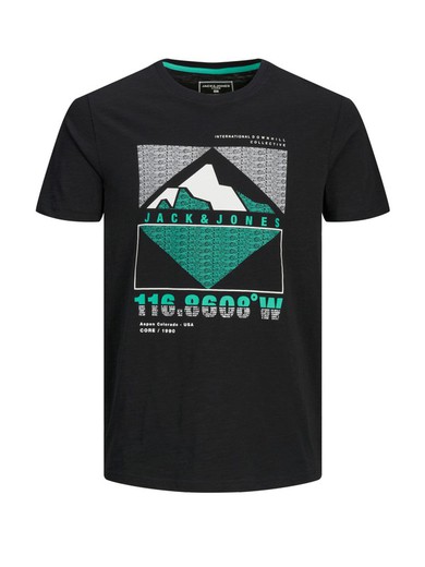 Camiseta con dibujo montaña & letras branding Jack & Jones Black