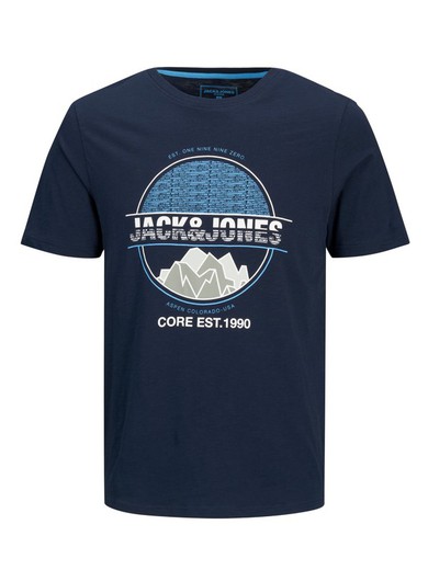 Camiseta con dibujo montaña & letras branding Jack & Jones Navy Blazer