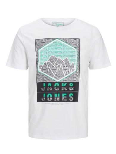 Camiseta con dibujo montaña & letras branding Jack & Jones White