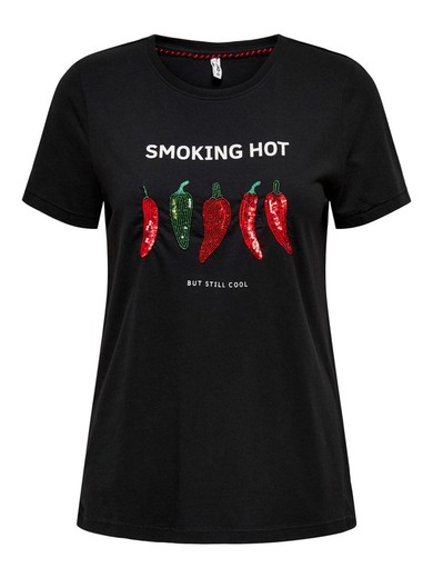 Only Black Sequin Chilli Print T-Shirt