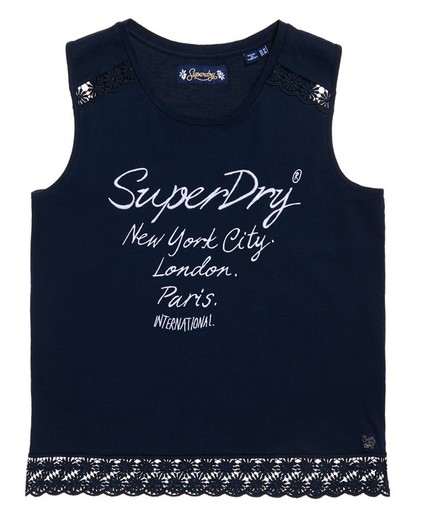 Camiseta con letras bordadas y calado Superdry Eclipse Navy