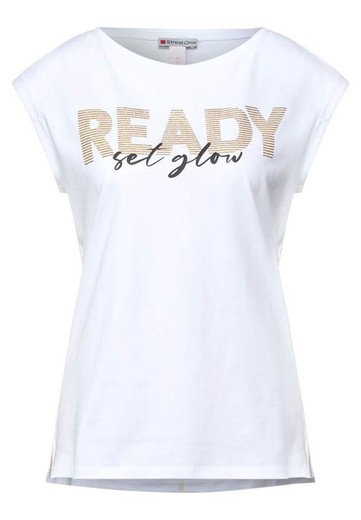 Camiseta con letras doradas & negras Street One White