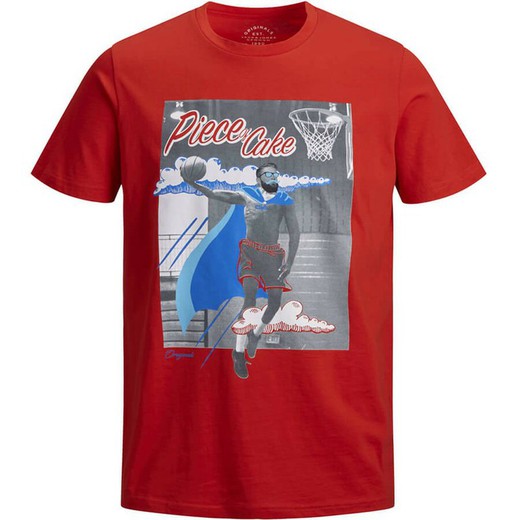 T-Shirt serigrafica cesto rosso fuoco Jack & Jones