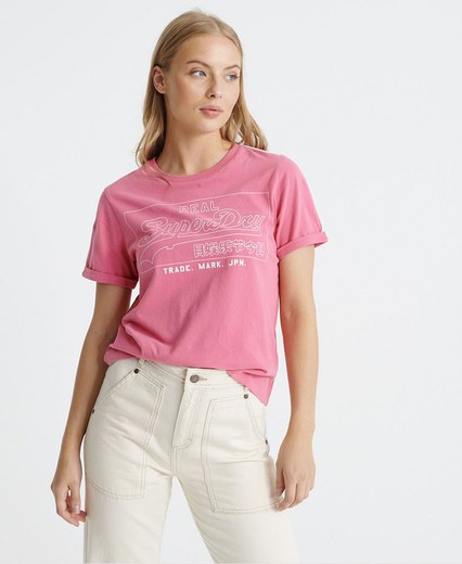 Camiseta corta con letras logotipo Superdry Cord Pink