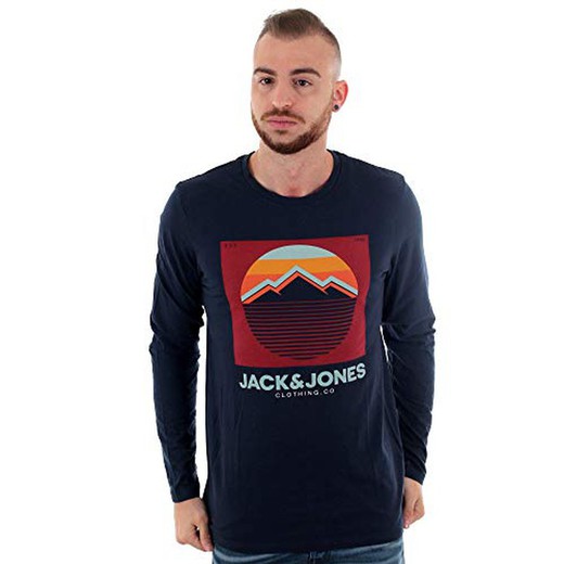 Camiseta de gola redonda com iconografia de montanha Jack & Jones Navy Blazer