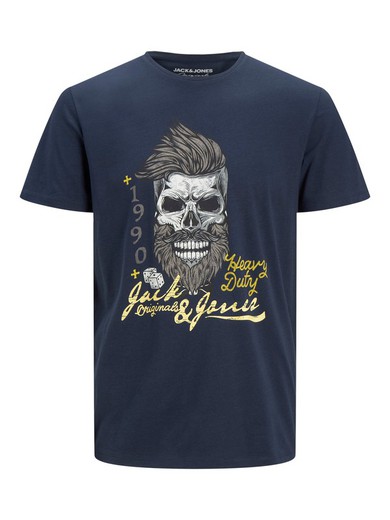 Camiseta m/c básica con print calavera Jack & Jones Navy Blazer