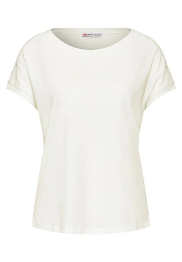 Camiseta m/c con detalle engomado "garden of blossom" Street One Off White