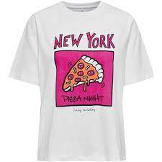 Camiseta m/c con dibujo pizza Only Bright White