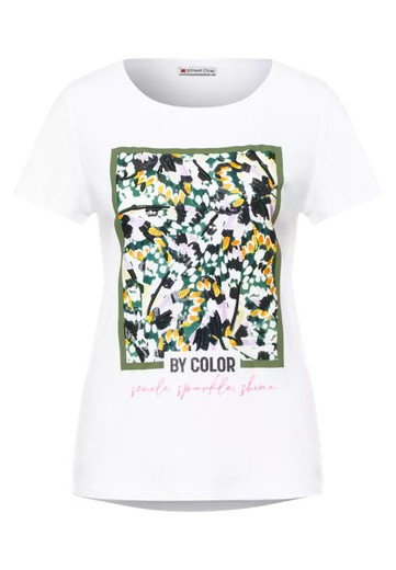 Camiseta m/c con estampado floral & lentejuelas Street One White