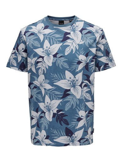 Camiseta m/c con estampado floral Only & Sons Blue