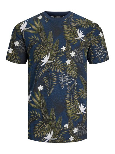 Camiseta m/c con estampado hojas tropicales Jack & Jones Navy Blazer