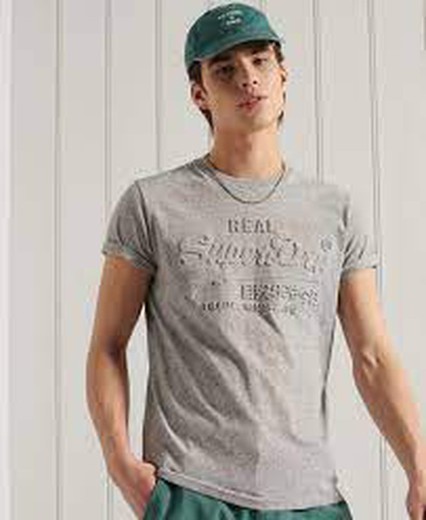 Camiseta m/c con letras branding relieve Superdry Grey Marl