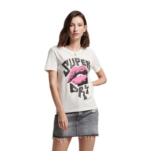 Camiseta m/c con letras branding y labios Superdry White