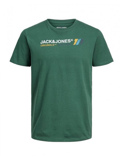 Camiseta m/c con logotipo branding desgastado Jack & Jones Trekking Green