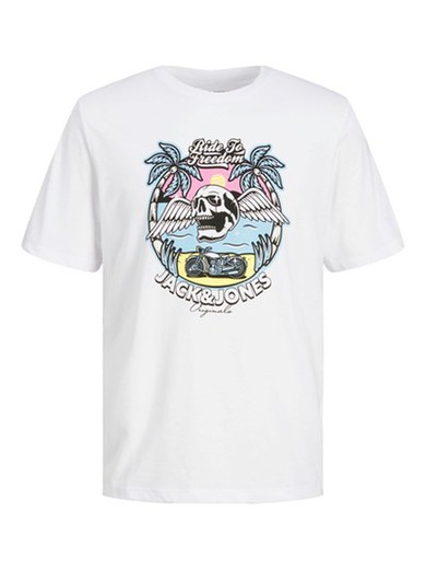 Camiseta m/c con print calavera & moto Jack & Jones Bright White