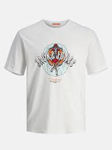 Camiseta m/c con print esqueleto flotador Jack & Jones Bright White