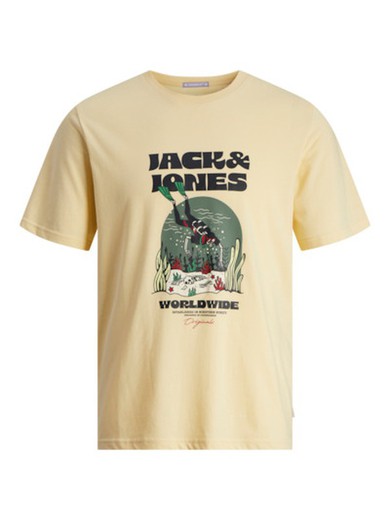 Camiseta m/c con print esqueleto submarinista Jack & Jones Italian Straw