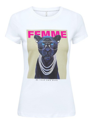 Camiseta m/c con print Femme Only Bright White 1