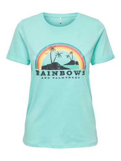 Camiseta m/c con print isla & arco iris Only Blue