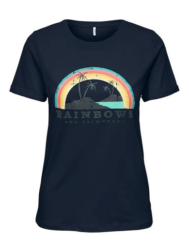 Camiseta m/c con print isla & arco iris Only Navy Blazer