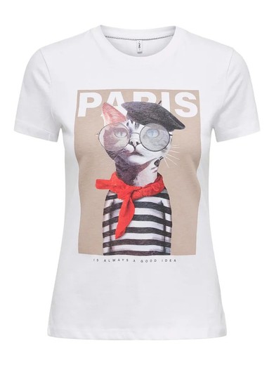 Camiseta m/c con print Paris Only Bright White 4