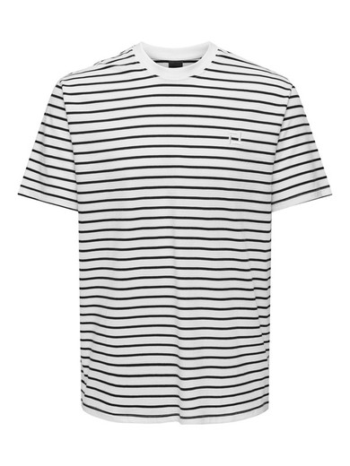 Camiseta m/c con rayas finas Only & Sons Bright White